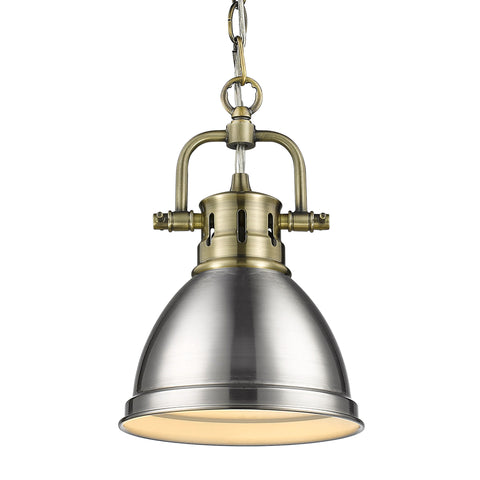 Duncan Mini Pendant with Chain - Aged Brass with Pewter Shade