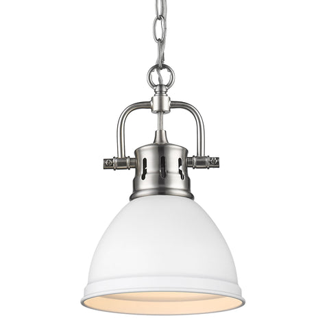 Duncan Mini Pendant with Chain - Pewter with White Shade