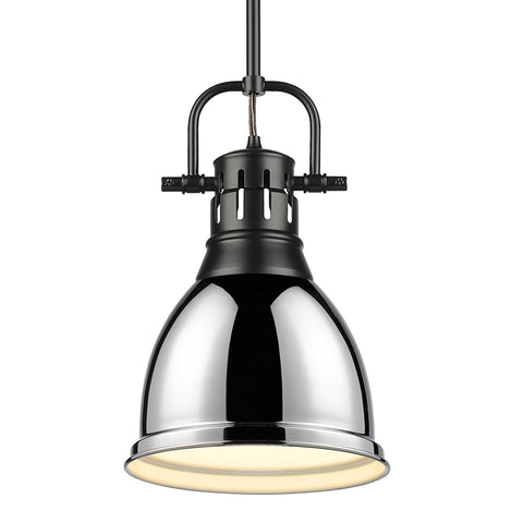 Duncan Small Pendant with Rod - Matte Black with Chrome Shade