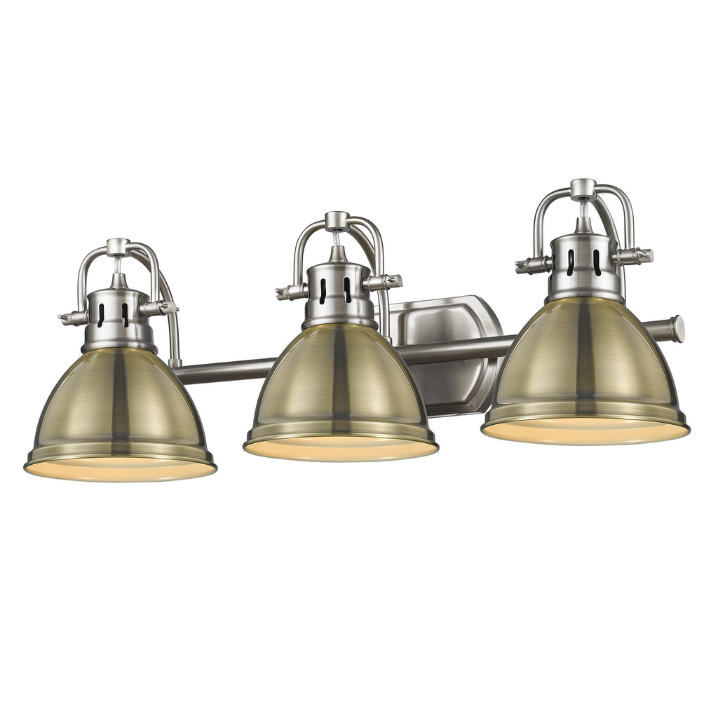 Duncan 3 Light Bath Vanity - Pewter with Aged Brass Shade