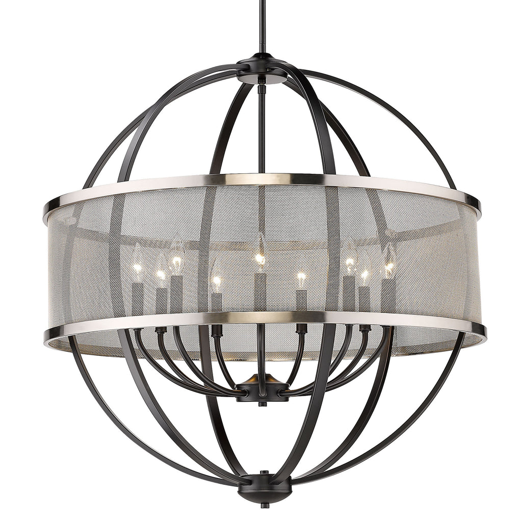 Colson 9 Light Chandelier (with Pewter Shade) - Matte Black