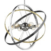Atom Chrome 6 Light Chandelier - Brushed Steel and Aged Brass Rings
