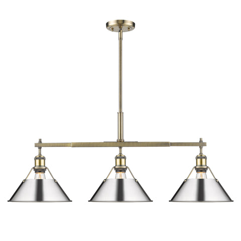 Orwell Linear Pendant - Aged Brass with Chrome Shades