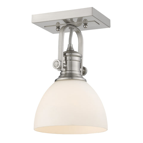 Hines 1 Light Semi-Flush - Pewter with Opal Glass