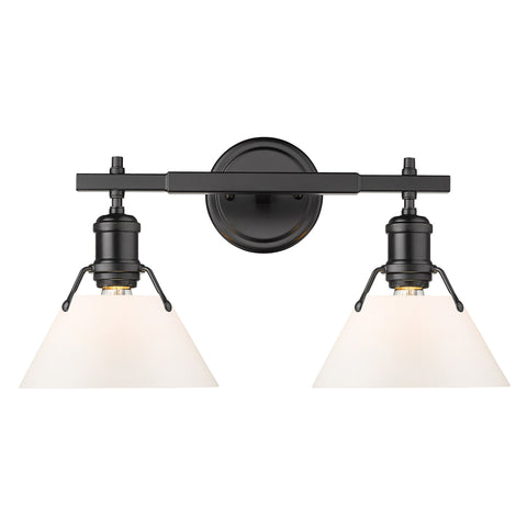 Orwell 2 Light Bath Vanity - Matte Black with Opal Glass Shades