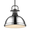 Duncan 1 Light Pendant with Rod - Matte Black with Chrome Shade