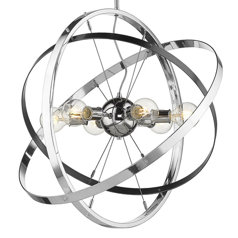 Atom Chrome 6 Light Chandelier - Chrome and Brushed Steel Rings