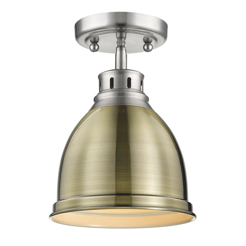 Duncan Flush Mount - Pewter with Aged Brass Shade