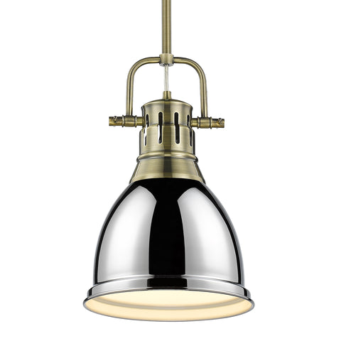 Duncan Small Pendant with Rod - Aged Brass with Chrome Shade