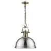 Duncan 1 Light Pendant with Chain - Aged Brass with Pewter Shade