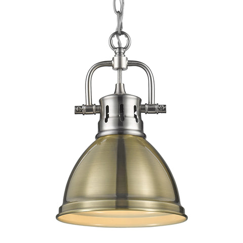 Duncan Mini Pendant with Chain - Pewter with Aged Brass Shade