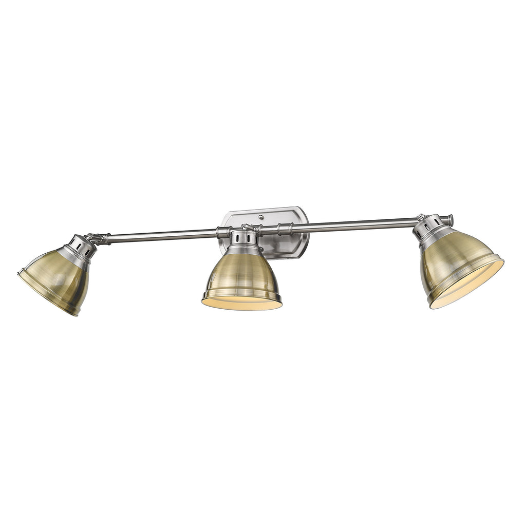 Duncan 3 Light Bath Vanity - Pewter with Aged Brass Shade