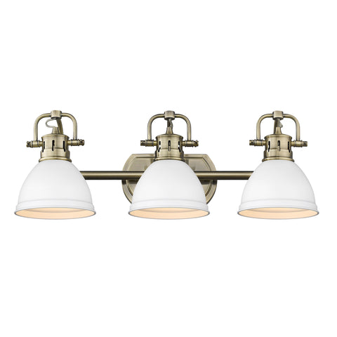 Duncan 3 Light Bath Vanity - Aged Brass with White Shade