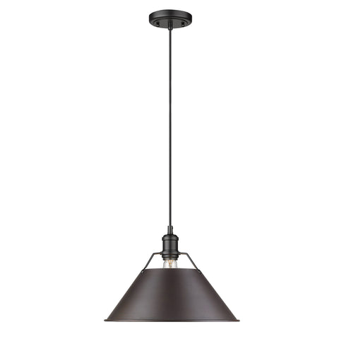Orwell 1 Light Pendant - 14" - Matte Black with Rubbed Bronze Shade