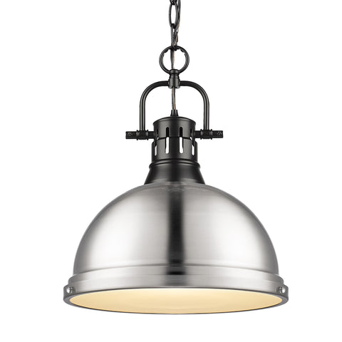 Duncan 1 Light Pendant with Chain - Matte Black with Pewter Shade