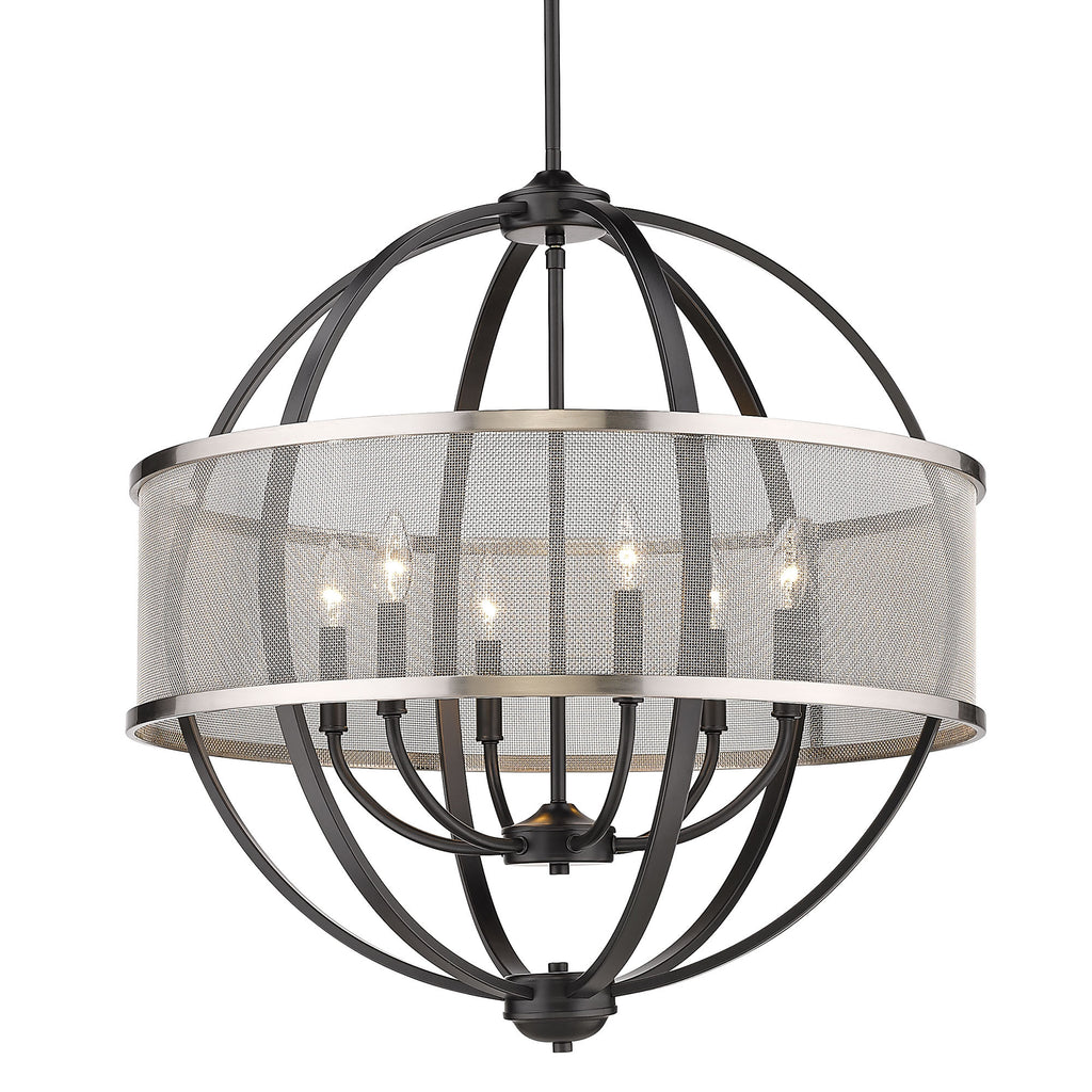 Colson 6 Light Chandelier (with Pewter Shade) - Matte Black