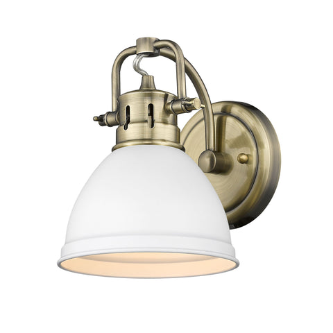 Duncan Wall Sconce/Bath Vanity - Aged Brass with White Shade