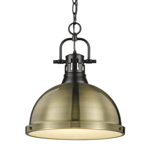 Duncan 1 Light Pendant with Chain - Matte Black with Aged Brass Shade
