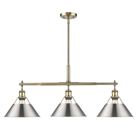 Orwell Linear Pendant - Aged Brass with Pewter Shades