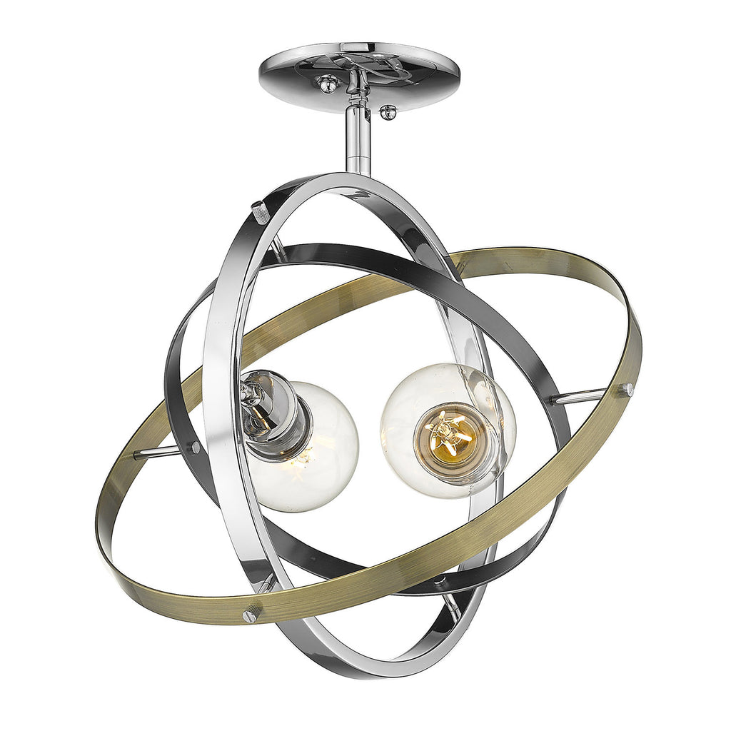 Atom Chrome Semi-Flush - Aged Brass and Brushed Steel Rings