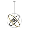 Atom Chrome 6 Light Chandelier - Brushed Steel and Aged Brass Rings