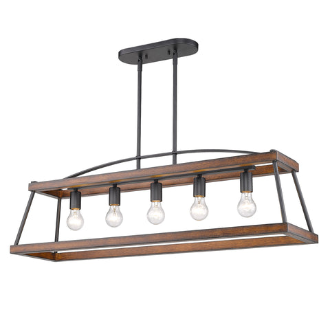 Teagan Linear Pendant - Natural Black with Rustic Oak Accents