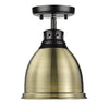 Duncan Flush Mount - Matte Black with Aged Brass Shade