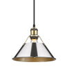 Orwell 1 Light Pendant - 10" - Aged Brass with Chrome Shade