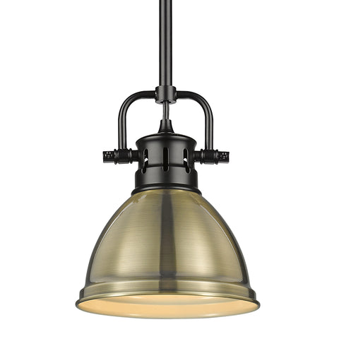 Duncan Mini Pendant with Rod - Matte Black with Aged Brass Shade