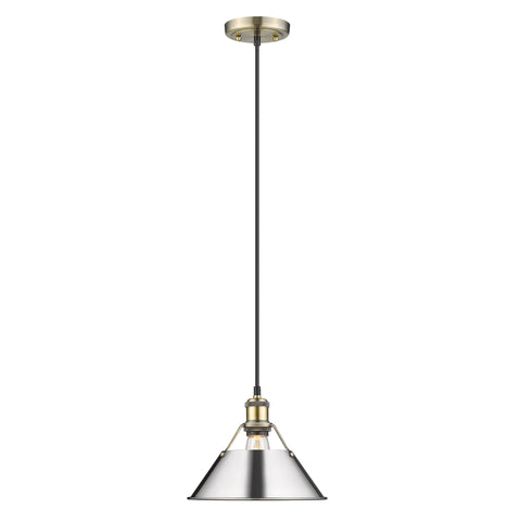 Orwell 1 Light Pendant - 10" - Aged Brass with Chrome Shade
