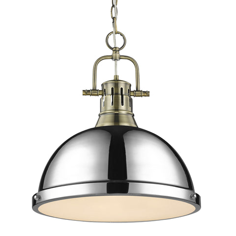 Duncan 1 Light Pendant with Chain - Aged Brass with Chrome Shade