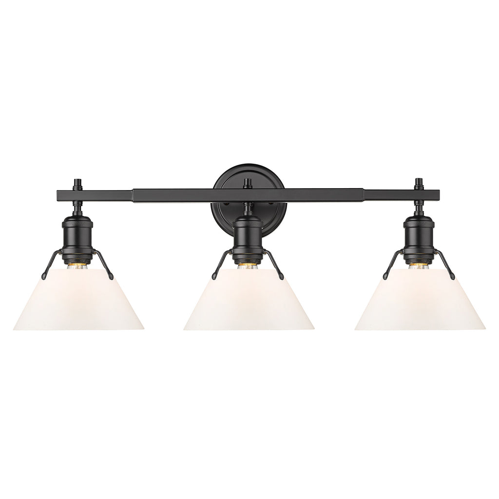 Orwell 3 Light Bath Vanity - Matte Black with Opal Glass Shades