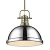Duncan 1 Light Pendant with Rod - Aged Brass with Chrome Shade