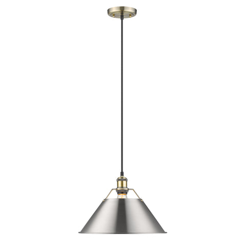 Orwell 1 Light Pendant - 14" - Aged Brass with Pewter Shade
