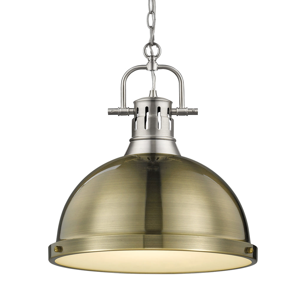 Duncan 1 Light Pendant with Chain - Pewter with Aged Brass Shade