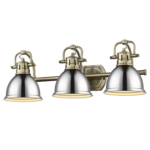 Duncan 3 Light Bath Vanity - Aged Brass with Chrome Shade