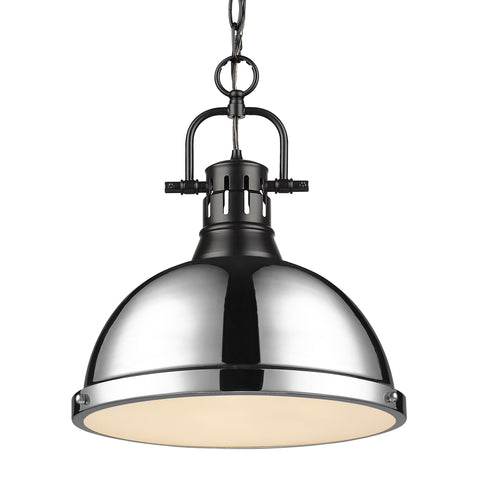 Duncan 1 Light Pendant with Chain - Matte Black with Chrome Shade