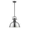 Duncan 1 Light Pendant with Rod - Matte Black with Pewter Shade