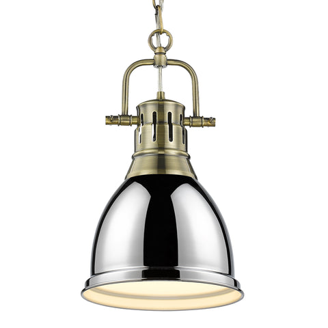 Duncan Small Pendant with Chain - Aged Brass with Chrome Shade