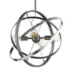 Atom Brushed Steel 4 Light Chandelier - Chrome and Brushed Steel Rings