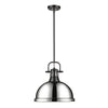 Duncan 1 Light Pendant with Rod - Matte Black with Chrome Shade