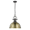 Duncan 1 Light Pendant with Chain - Matte Black with Aged Brass Shade