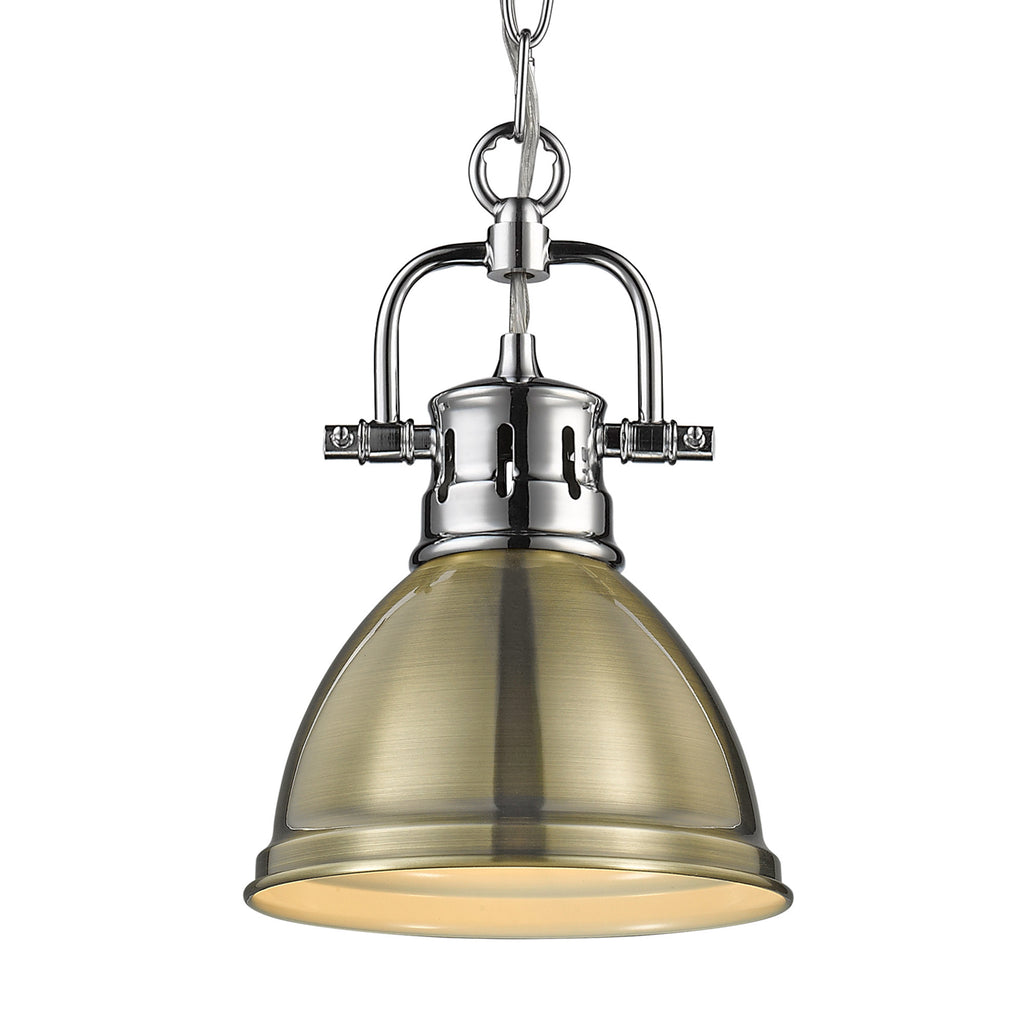 Duncan Mini Pendant with Chain - Chrome with Aged Brass Shade