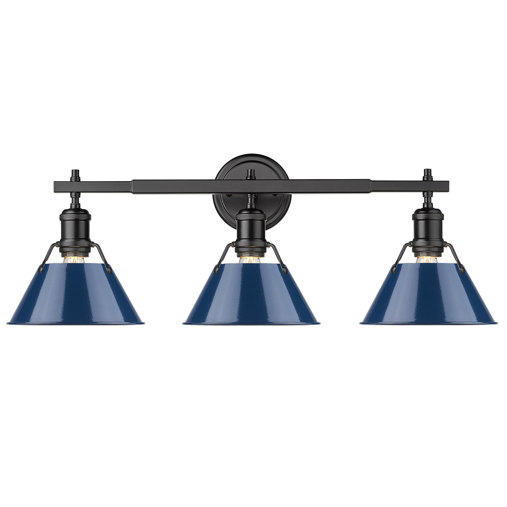 Orwell 3 Light Bath Vanity - Matte Black with Navy Shades