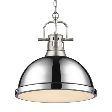Duncan 1 Light Pendant with Chain - Pewter with Chrome Shade