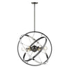 Atom Brushed Steel 6 Light Chandelier - Chrome and Brushed Steel Rings