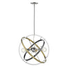 Atom Chrome 4 Light Chandelier - Brushed Steel and Aged Brass Rings