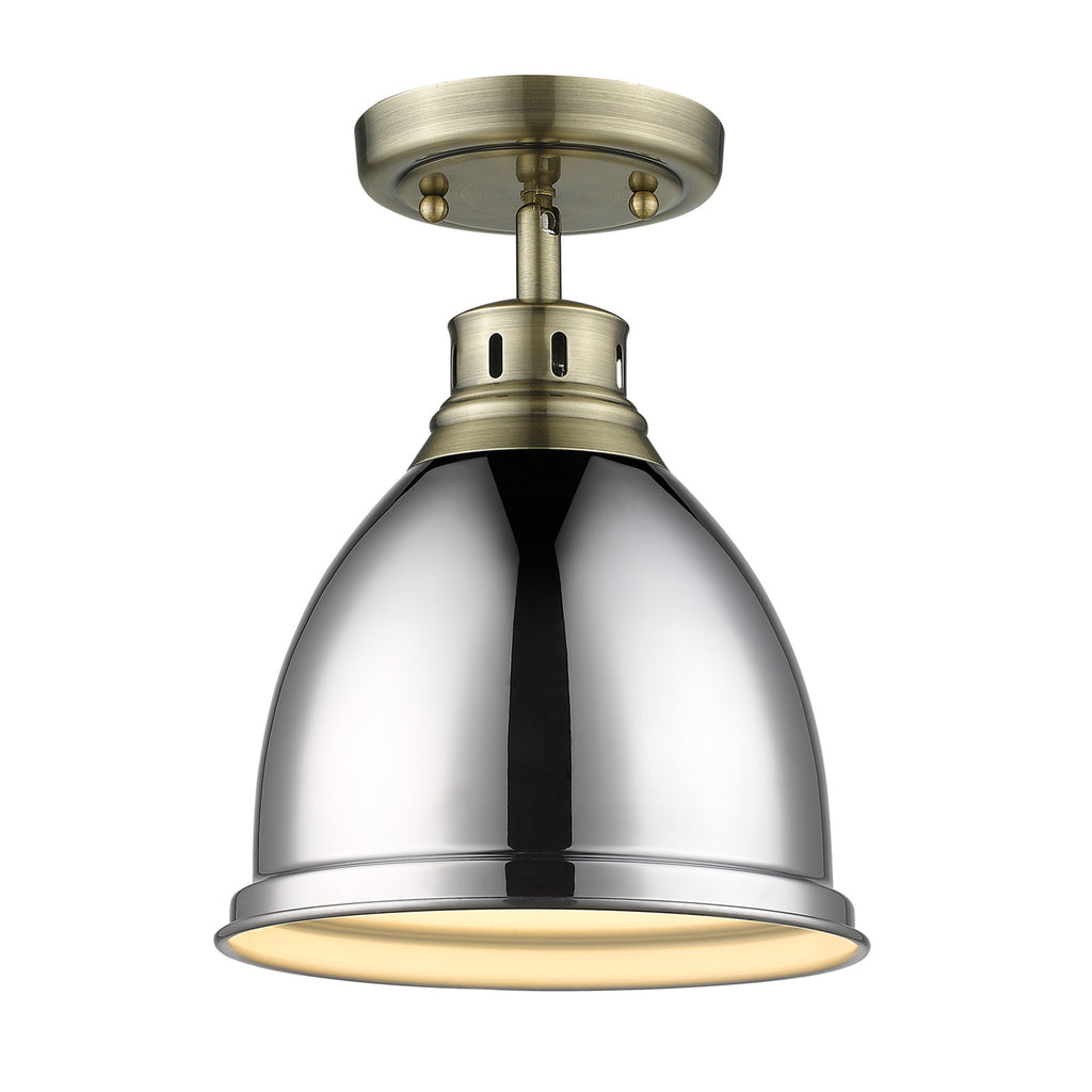 Duncan Flush Mount - Aged Brass with Chrome Shade