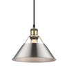 Orwell 1 Light Pendant - 10" - Aged Brass with Pewter Shade
