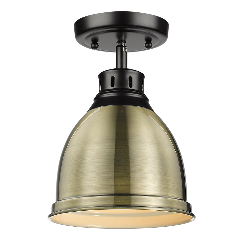 Duncan Flush Mount - Matte Black with Aged Brass Shade